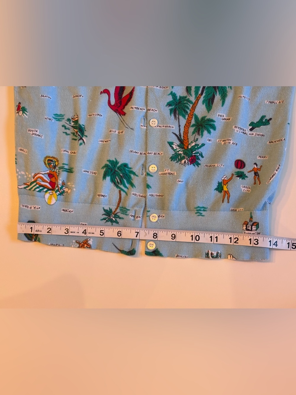 J Crew Retro Florida Travel Map Print Jackie Cardin Sweater, Blue, Medium - Picture 6 of 16